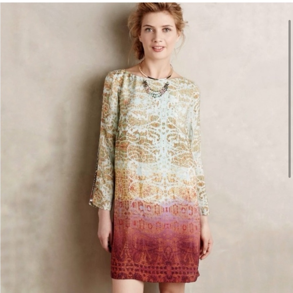 Anthropologie Maeve Cleome Silk Dress